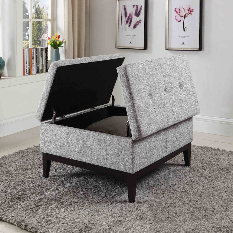 36” Heathered Gray and Black Ottoman with Hidden Storage By Homeroots | End Tables | Modishstore - 4