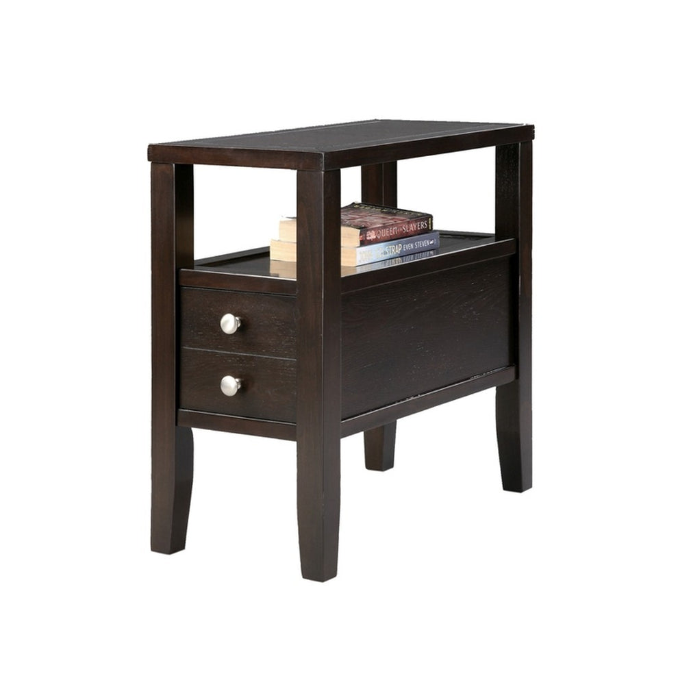 24" Brown Solid Wood Rectangular End Table With Two Drawers By Homeroots | End Tables | Modishstore - 2