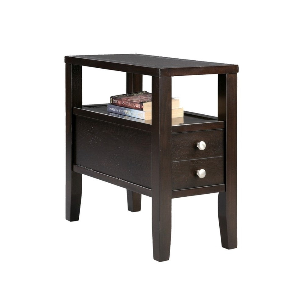 24" Brown Solid Wood Rectangular End Table With Two Drawers By Homeroots | End Tables | Modishstore