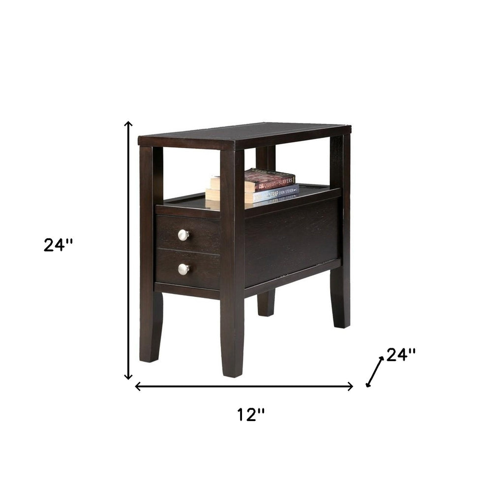 24" Brown Solid Wood Rectangular End Table With Two Drawers By Homeroots | End Tables | Modishstore - 5