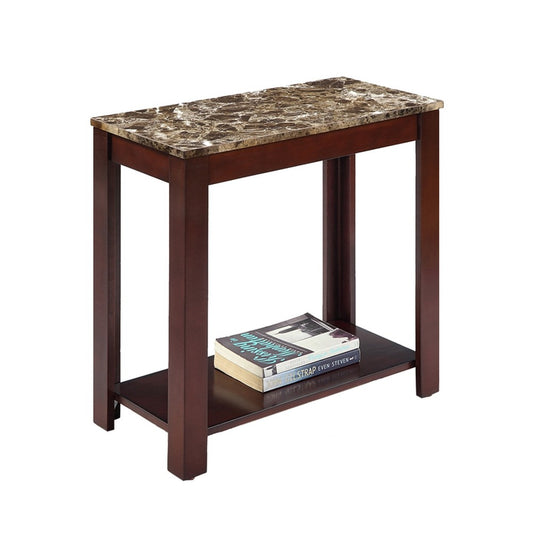 24" Brown Faux Marble End Table With Shelf By Homeroots