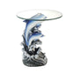 24" Blue And Clear Glass Polyresin Dolphins Round End Table By Homeroots | End Tables | Modishstore - 2