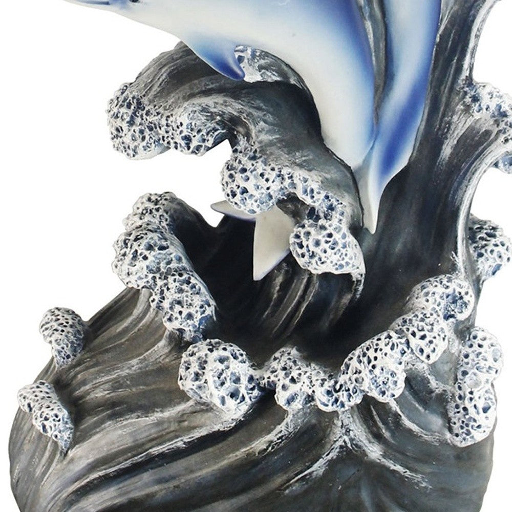 24" Blue And Clear Glass Polyresin Dolphins Round End Table By Homeroots | End Tables | Modishstore - 4