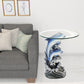24" Blue And Clear Glass Polyresin Dolphins Round End Table By Homeroots | End Tables | Modishstore