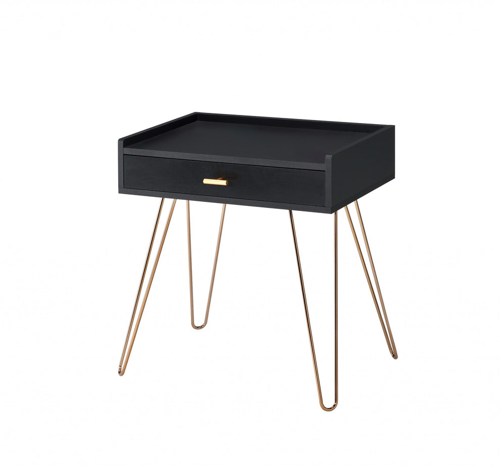 24" Gold And Black Modern Rectangular End Table With Drawer By Homeroots | End Tables | Modishstore - 3