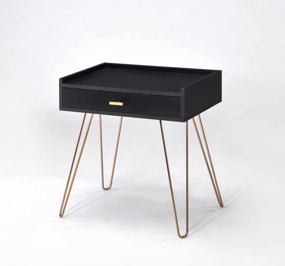 24" Gold And Black Modern Rectangular End Table With Drawer By Homeroots | End Tables | Modishstore - 4