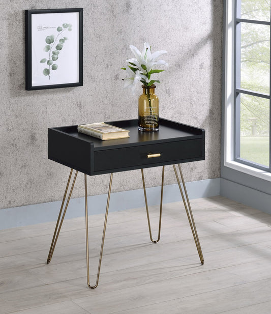 24" Gold And Black Modern Rectangular End Table With Drawer By Homeroots