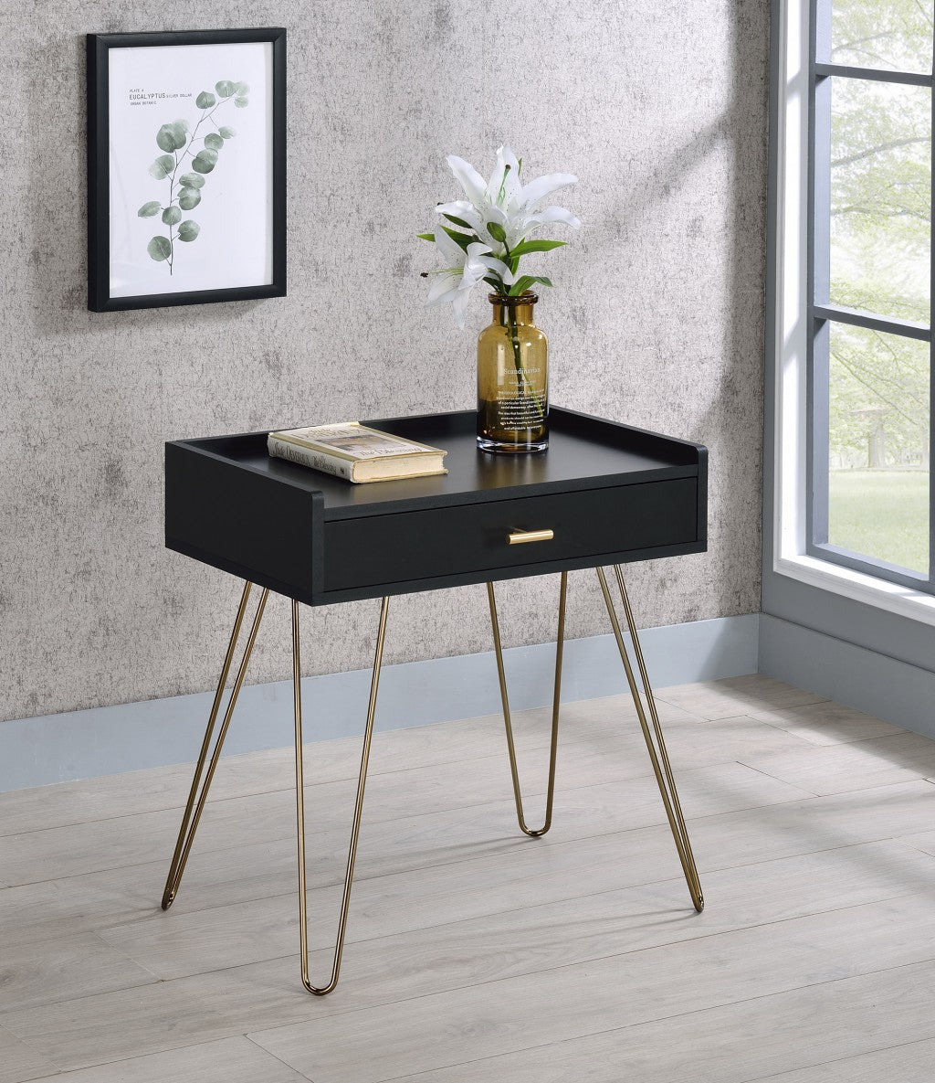 24" Gold And Black Modern Rectangular End Table With Drawer By Homeroots | End Tables | Modishstore