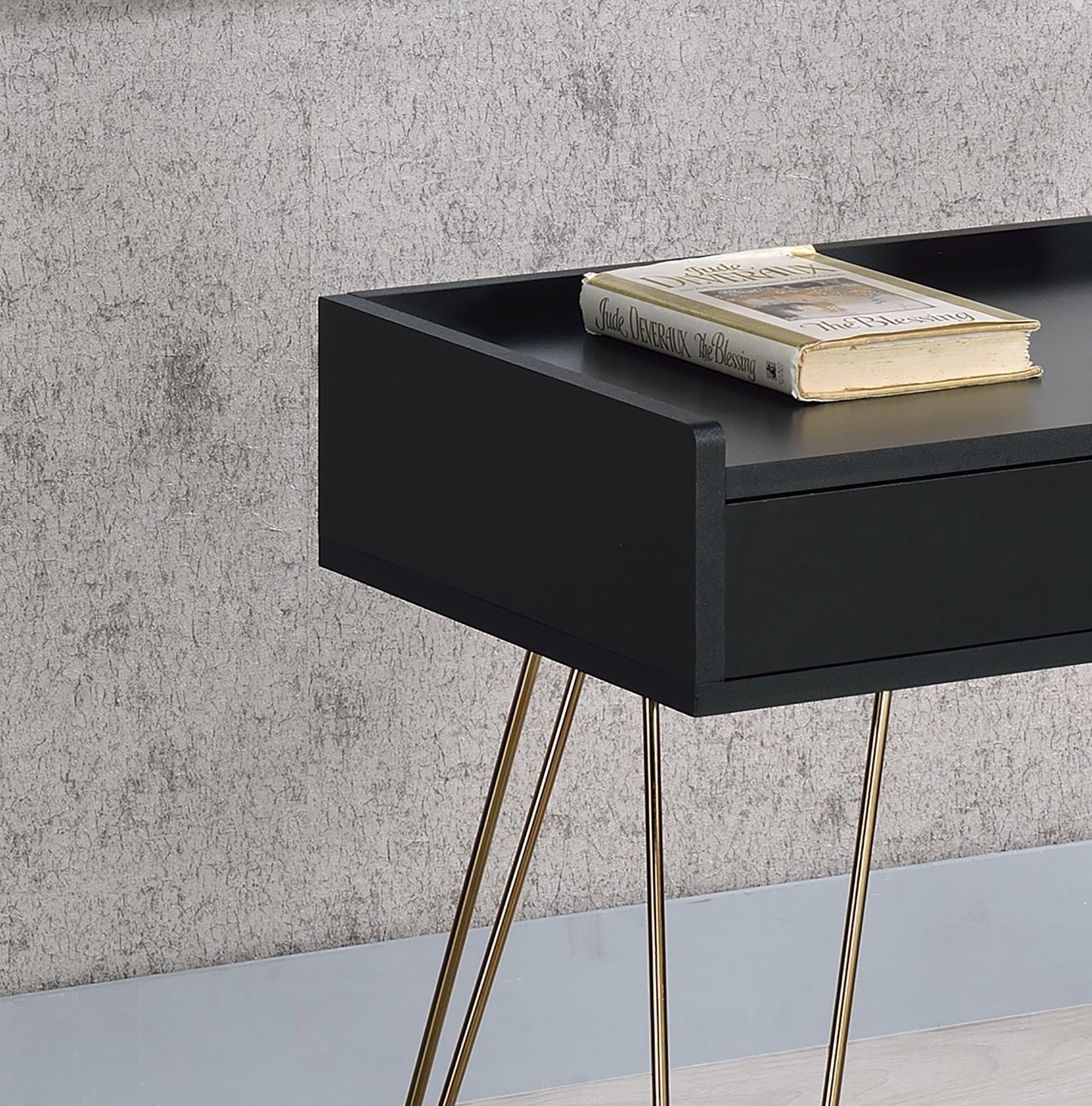 24" Gold And Black Modern Rectangular End Table With Drawer By Homeroots | End Tables | Modishstore - 6