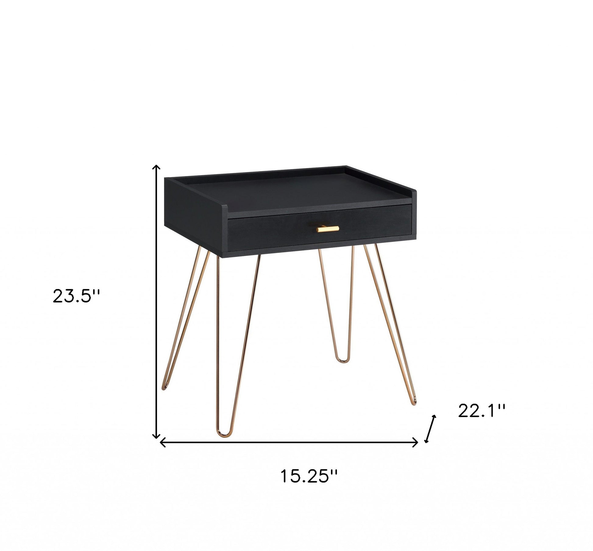24" Gold And Black Modern Rectangular End Table With Drawer By Homeroots | End Tables | Modishstore - 7