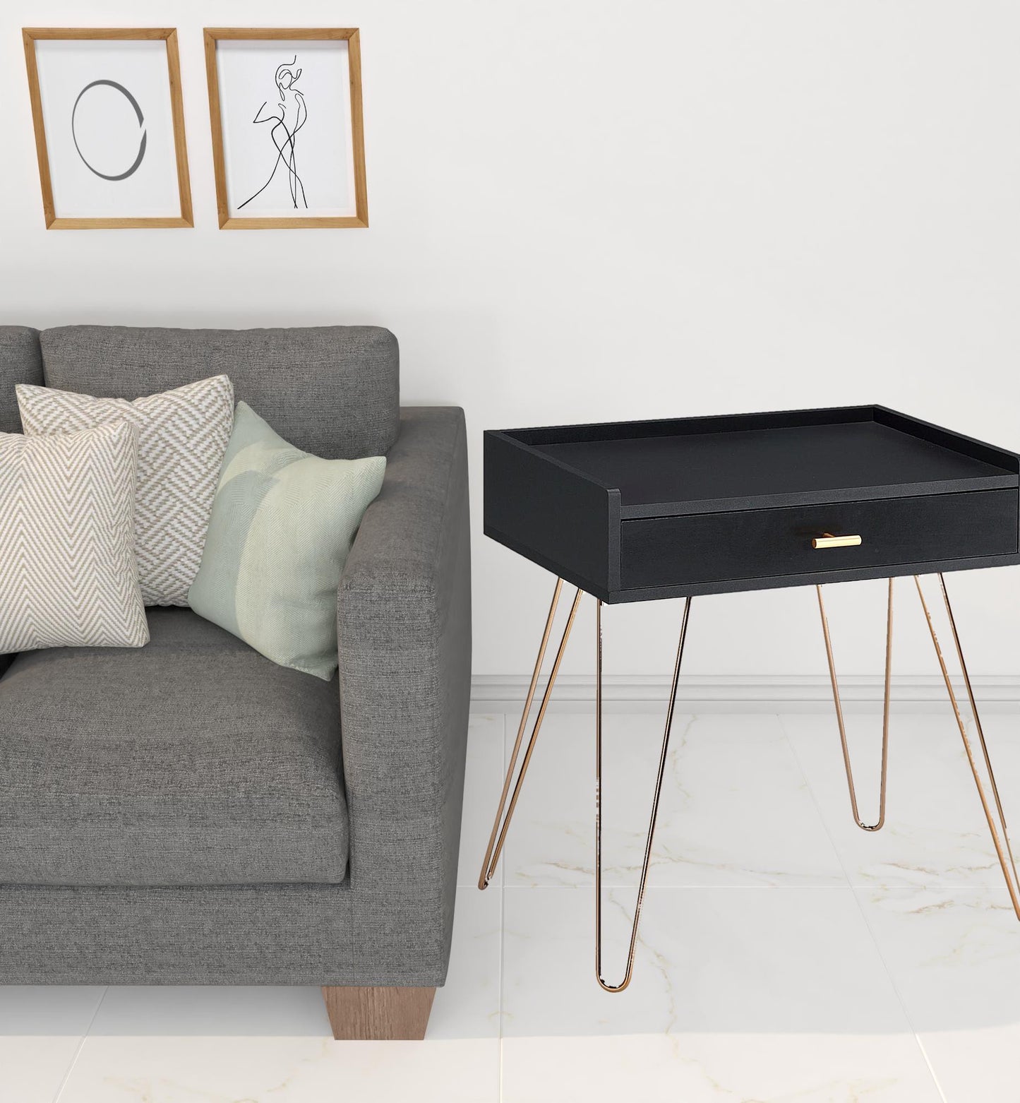 24" Gold And Black Modern Rectangular End Table With Drawer By Homeroots | End Tables | Modishstore - 5