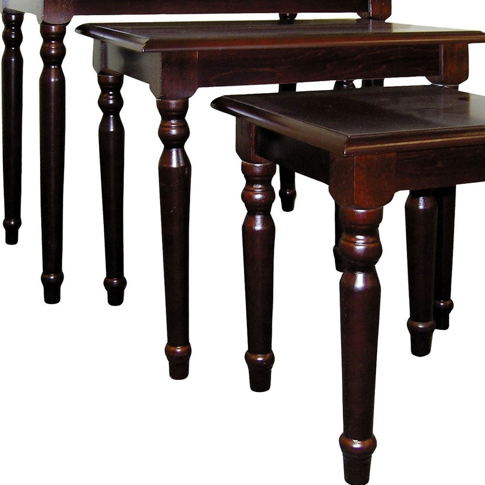 Set Of Three 19" Dark Brown Wood Rectangular Nested Tables By Homeroots | End Tables | Modishstore - 4