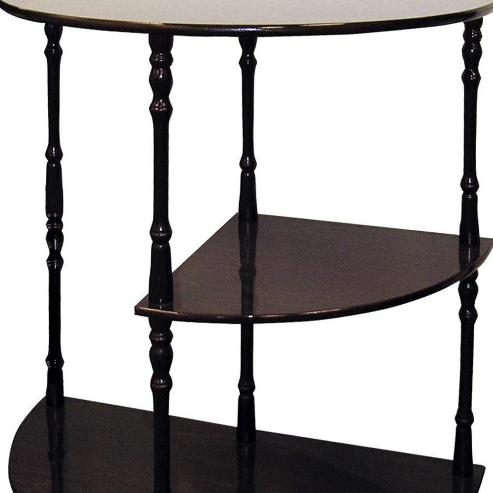 26" Brown Solid And Manufactured Wood Half Circle End Table With Two Shelves By Homeroots | End Tables | Modishstore - 4