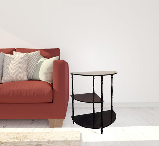 26" Brown Solid And Manufactured Wood Half Circle End Table With Two Shelves By Homeroots | End Tables | Modishstore