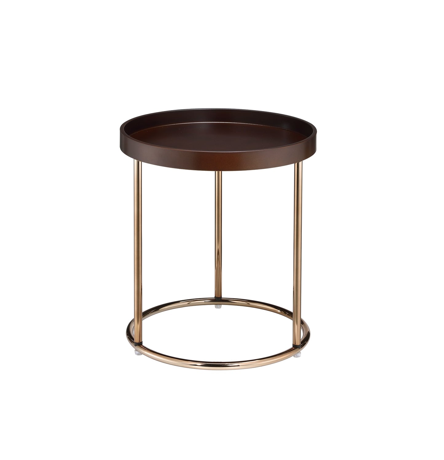 22" Copper And Dark Brown Solid Wood and Metal Round End Table By Homeroots