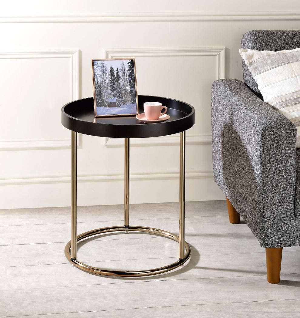 22" Copper And Dark Brown Solid Wood and Metal Round End Table By Homeroots | End Tables | Modishstore - 4