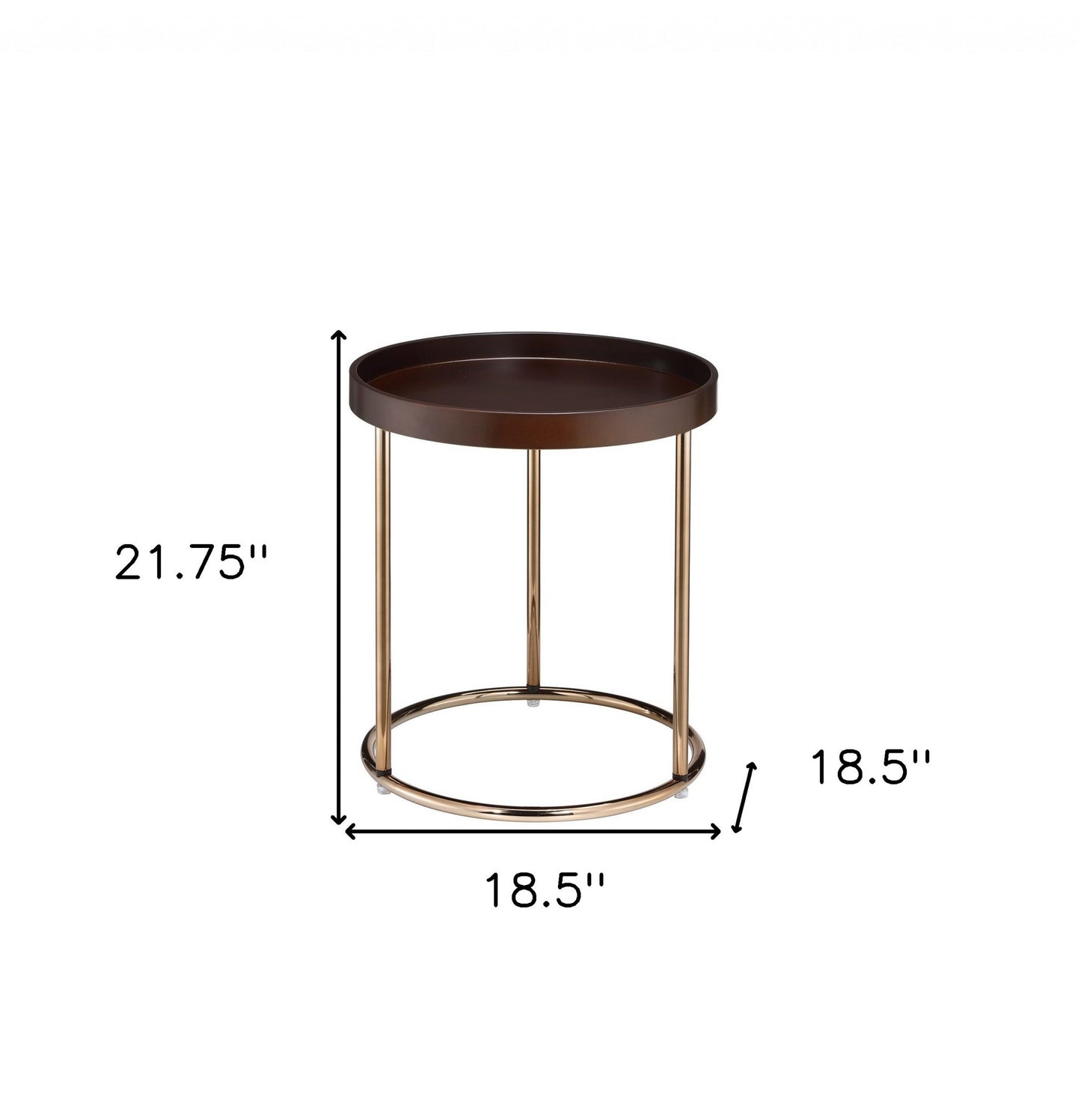 22" Copper And Dark Brown Solid Wood and Metal Round End Table By Homeroots