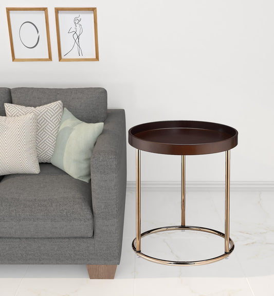 22" Copper And Dark Brown Solid Wood and Metal Round End Table By Homeroots | End Tables | Modishstore