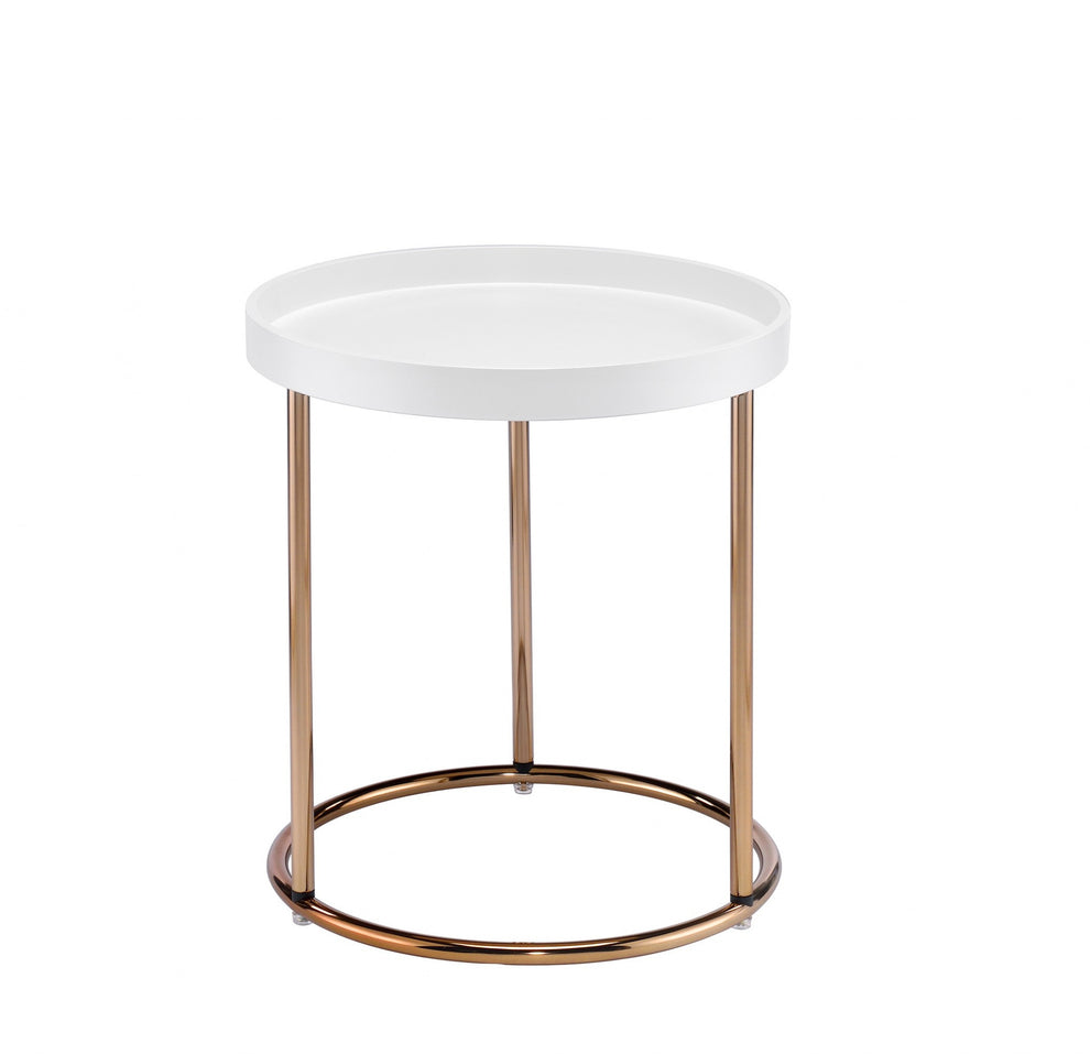 22" Copper And White Solid Wood And Steel Round End Table By Homeroots | End Tables | Modishstore - 2
