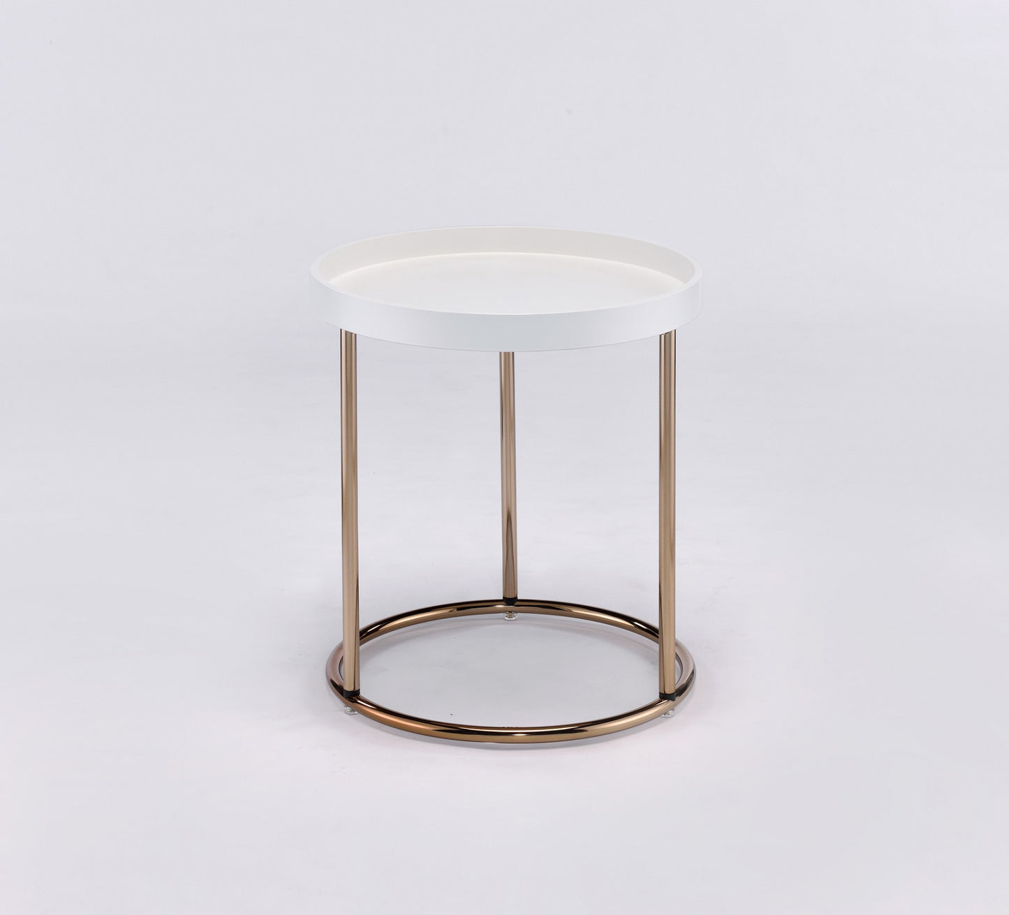 22" Copper And White Solid Wood And Steel Round End Table By Homeroots | End Tables | Modishstore - 3