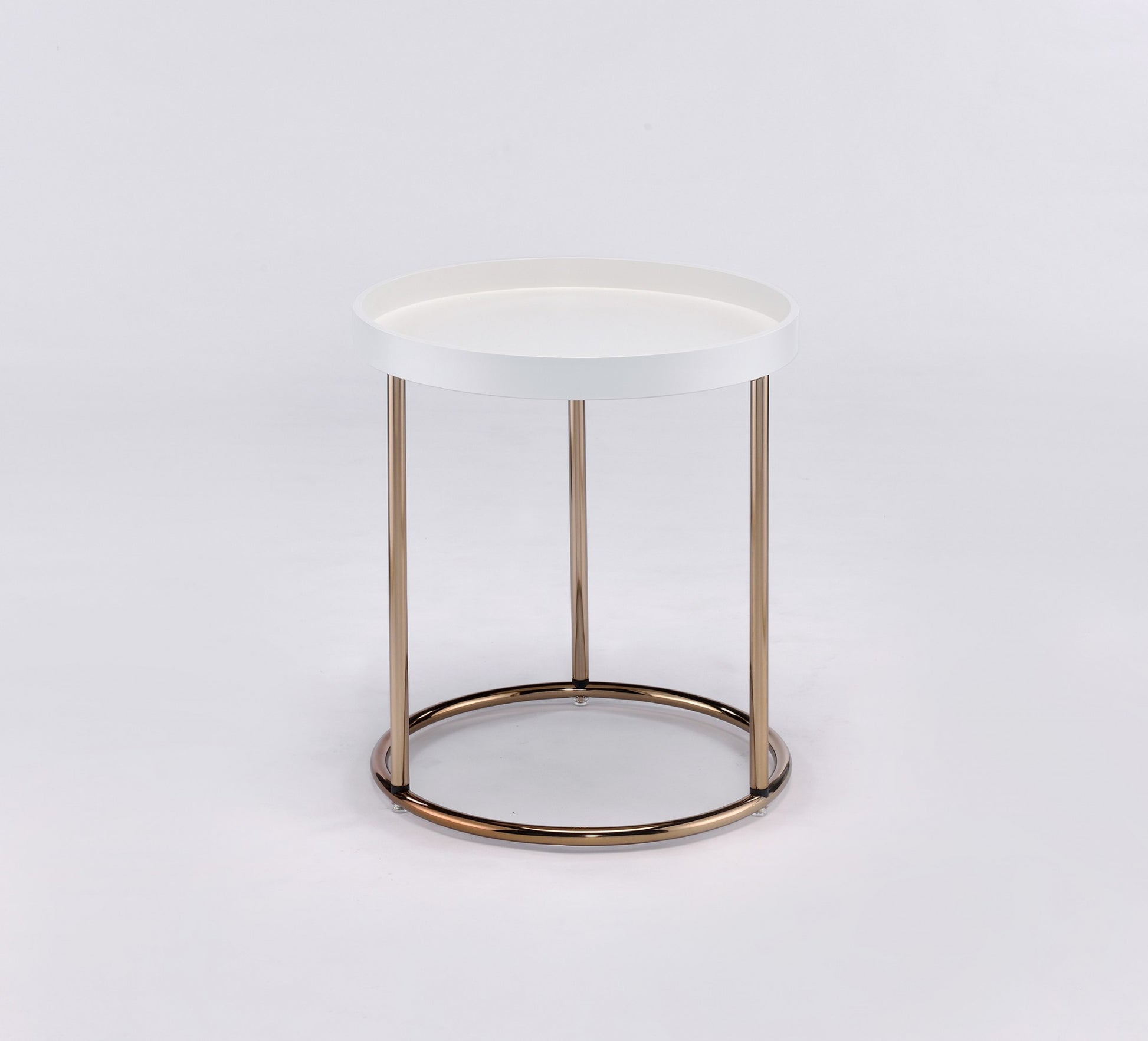 22" Copper And White Solid Wood And Steel Round End Table By Homeroots | End Tables | Modishstore - 3