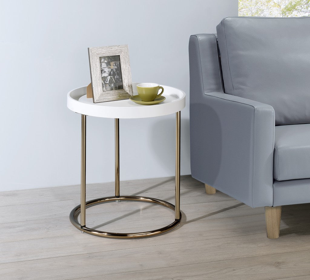 22" Copper And White Solid Wood And Steel Round End Table By Homeroots | End Tables | Modishstore - 6