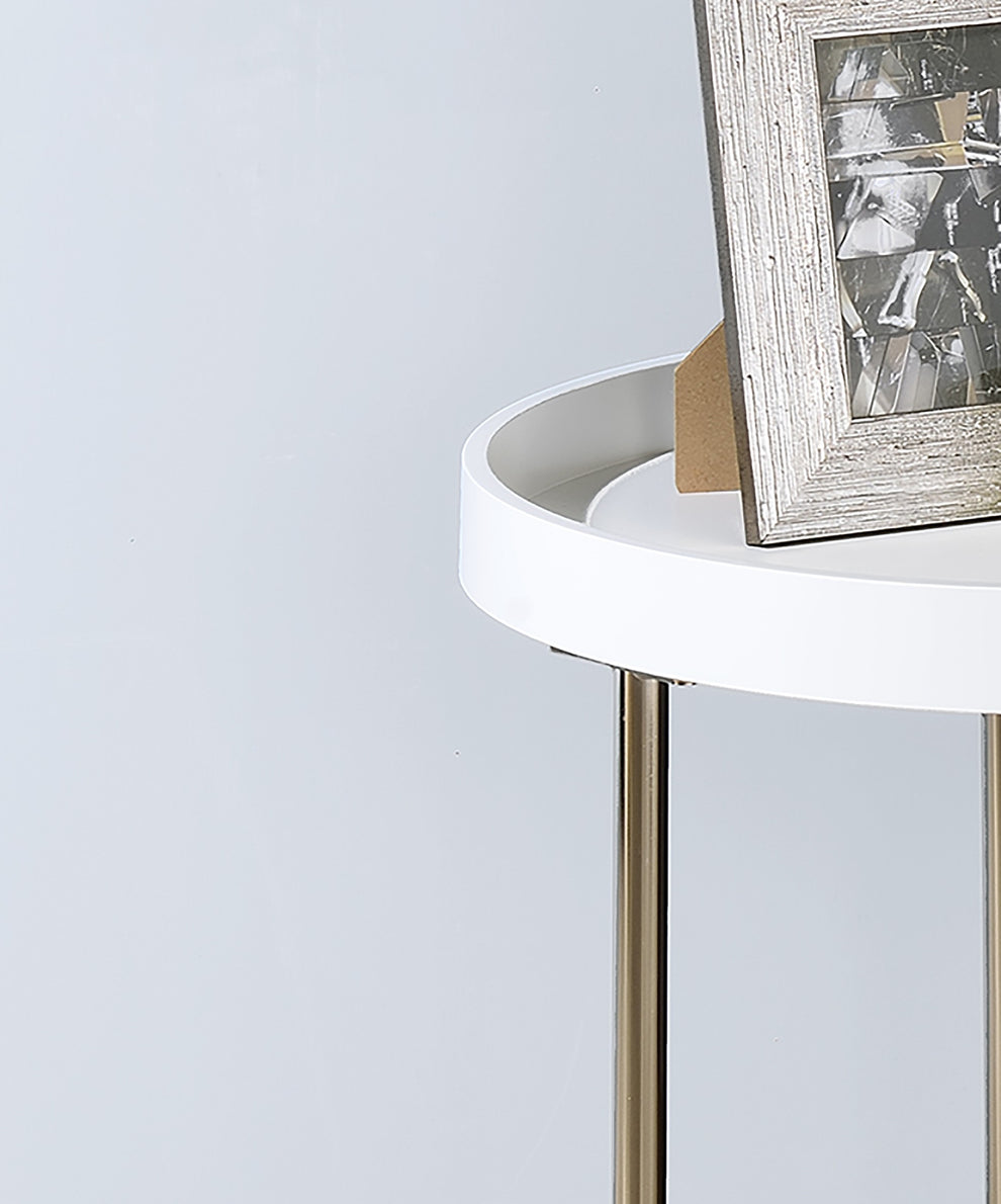 22" Copper And White Solid Wood And Steel Round End Table By Homeroots | End Tables | Modishstore - 5