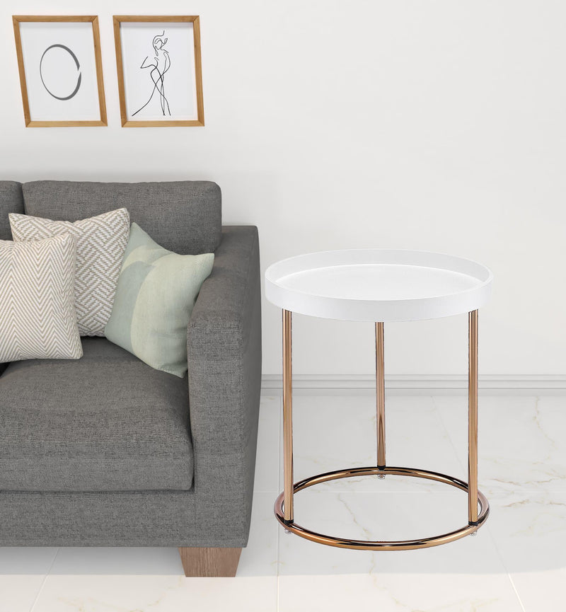 22" Copper And White Solid Wood And Steel Round End Table By Homeroots | End Tables | Modishstore