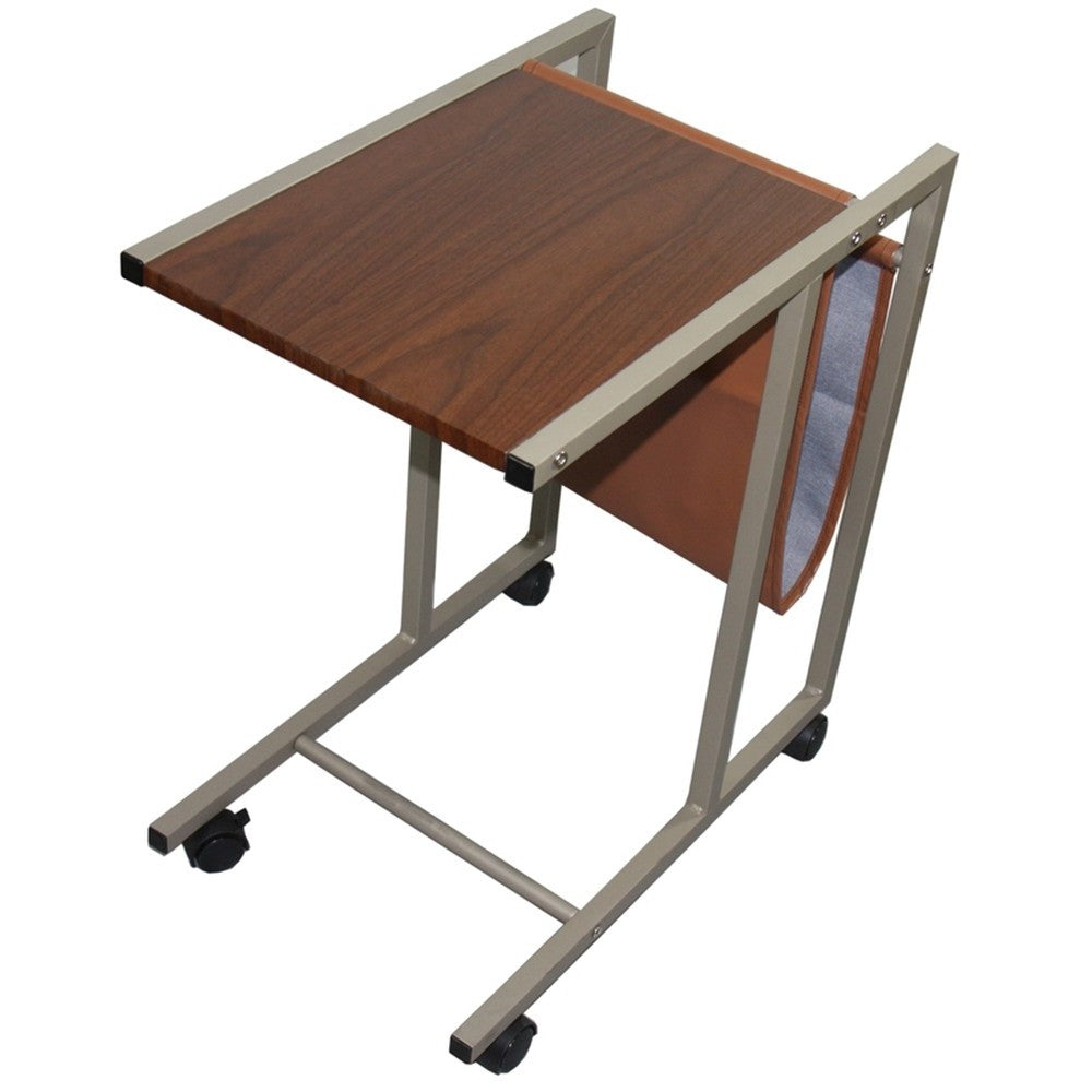 Modern Brown Faux Woodgrain Metal Laptop Cart Desk By Homeroots | Desks | Modishstore - 3