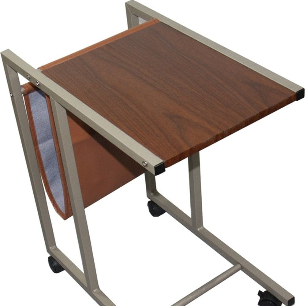 Modern Brown Faux Woodgrain Metal Laptop Cart Desk By Homeroots | Desks | Modishstore - 4