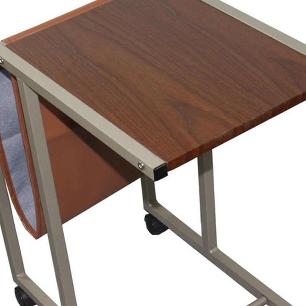 Modern Brown Faux Woodgrain Metal Laptop Cart Desk By Homeroots | Desks | Modishstore - 5