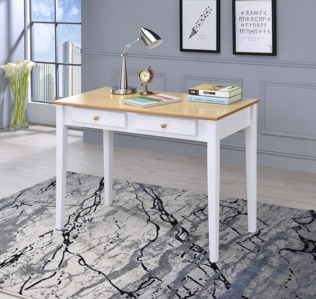 Wood And White Finish Cottage Desk With 2 Drawers By Homeroots | Desks | Modishstore
