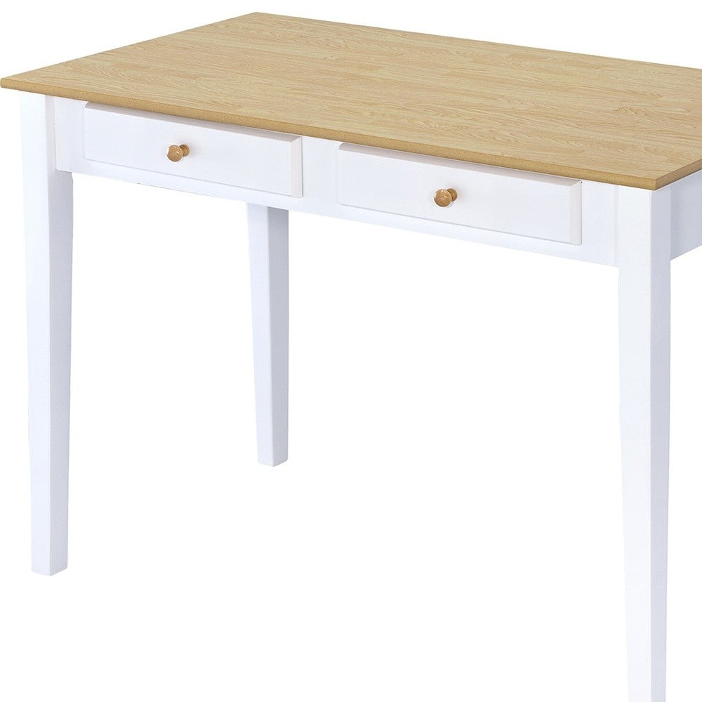 Wood And White Finish Cottage Desk With 2 Drawers By Homeroots | Desks | Modishstore - 4