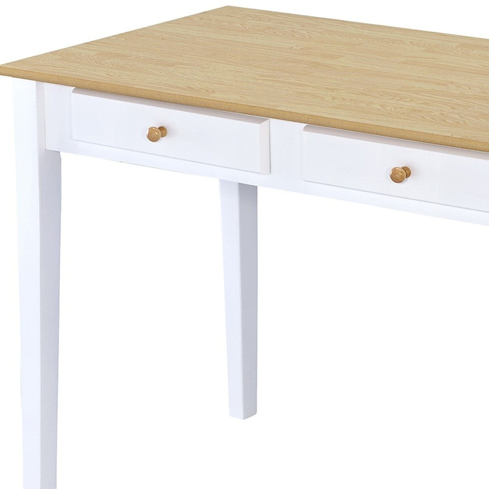 Wood And White Finish Cottage Desk With 2 Drawers By Homeroots | Desks | Modishstore - 5