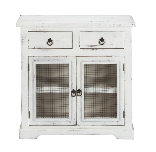 Rustic White Wood And Wire Two Door And Drawer Accent Cabinet By Homeroots | Cabinets | Modishstore