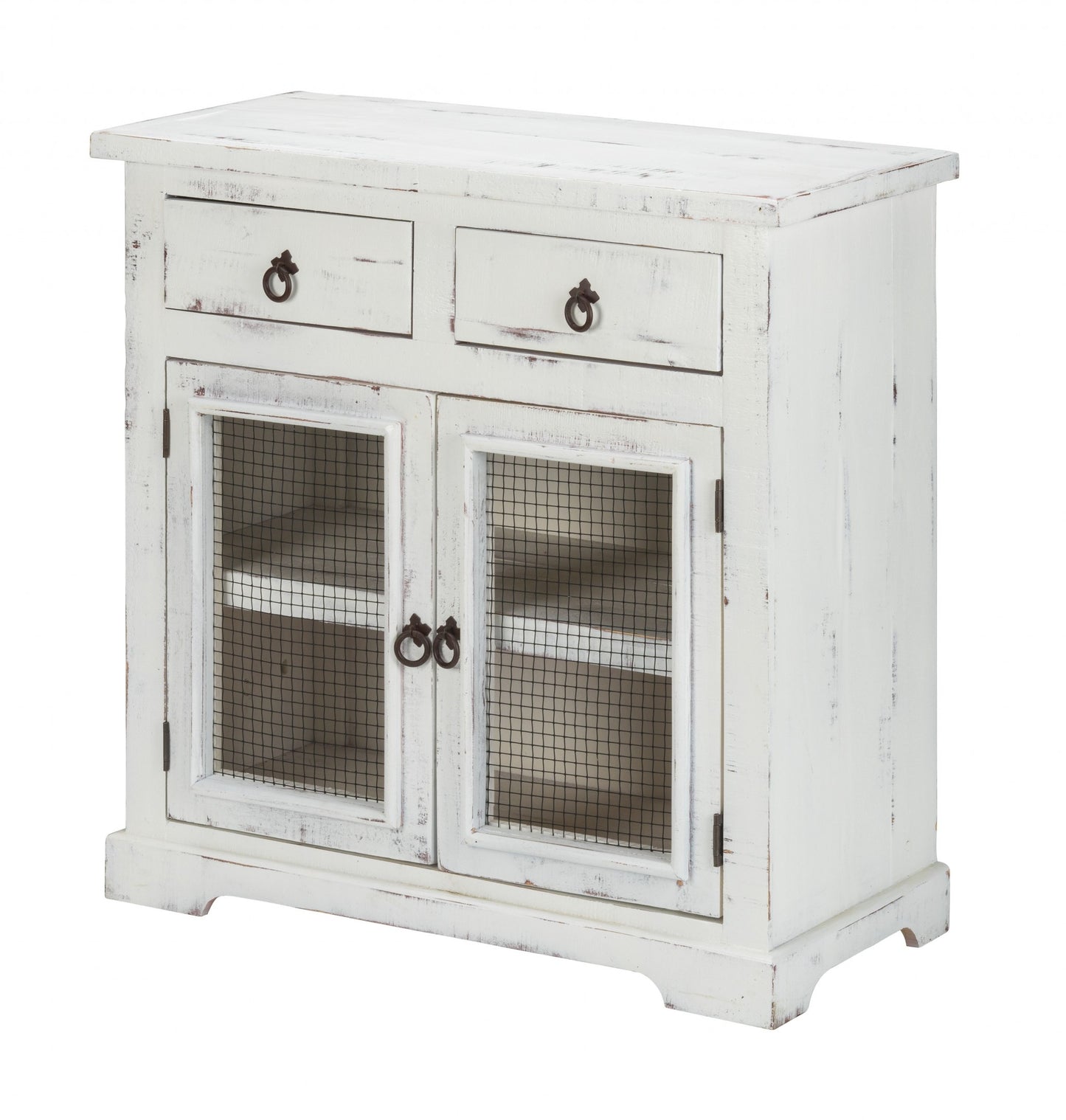 Rustic White Wood And Wire Two Door And Drawer Accent Cabinet By Homeroots | Cabinets | Modishstore - 2