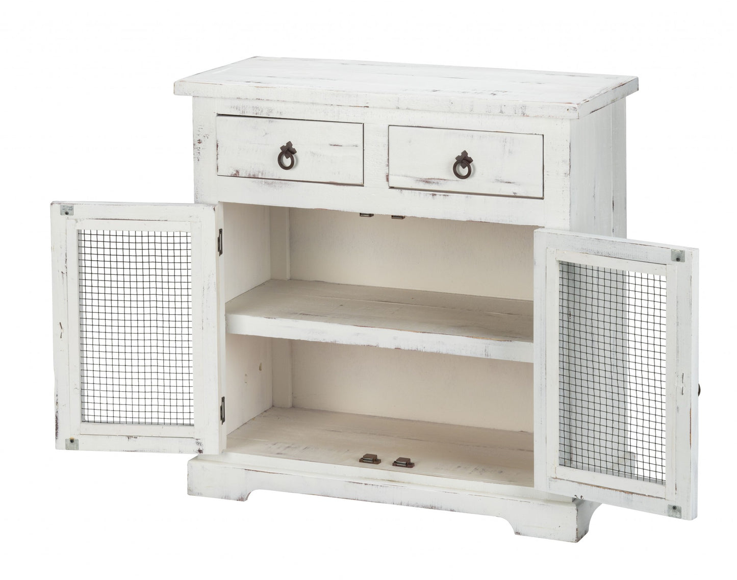 Rustic White Wood And Wire Two Door And Drawer Accent Cabinet By Homeroots | Cabinets | Modishstore - 3