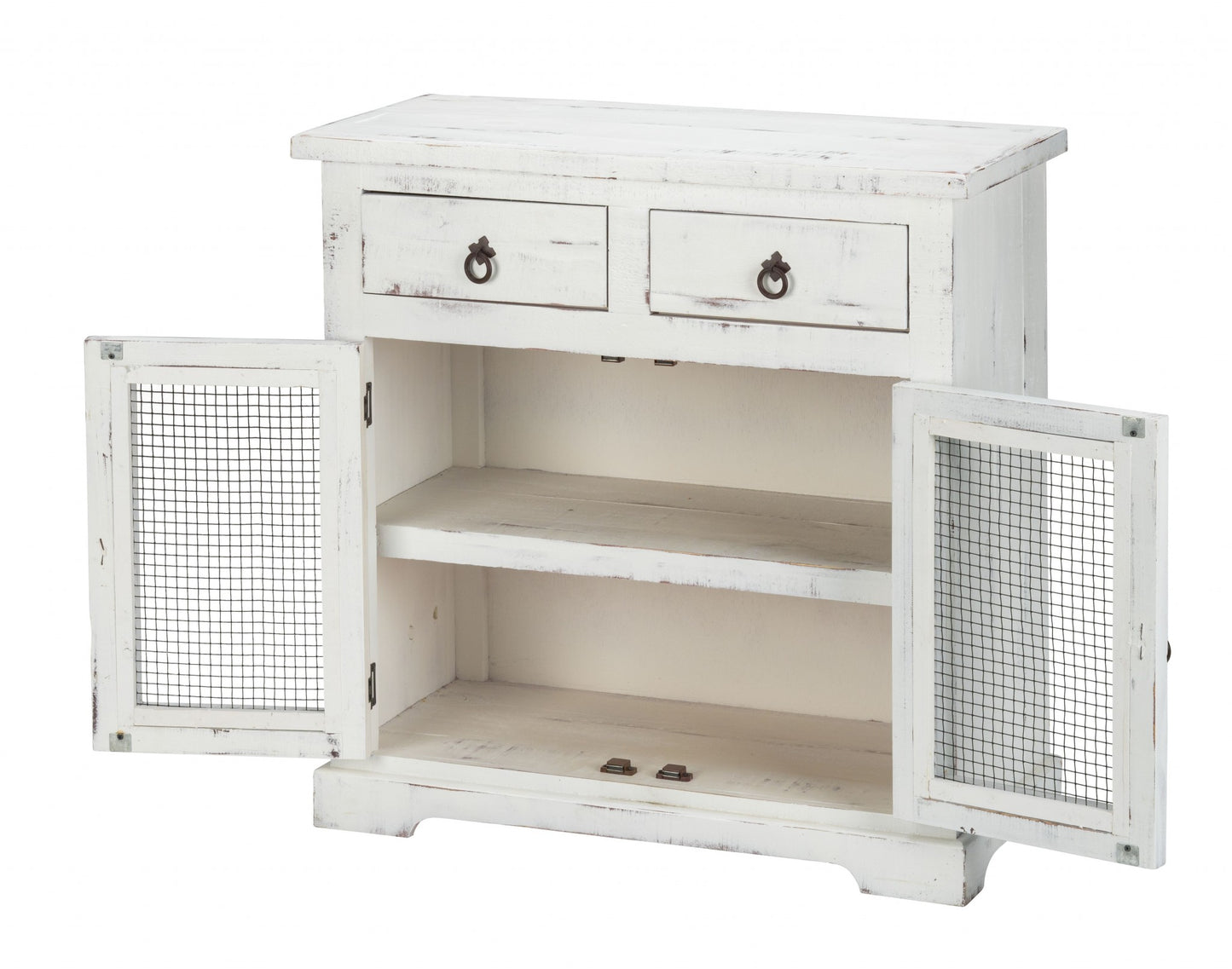 Rustic White Wood And Wire Two Door And Drawer Accent Cabinet By Homeroots | Cabinets | Modishstore - 3