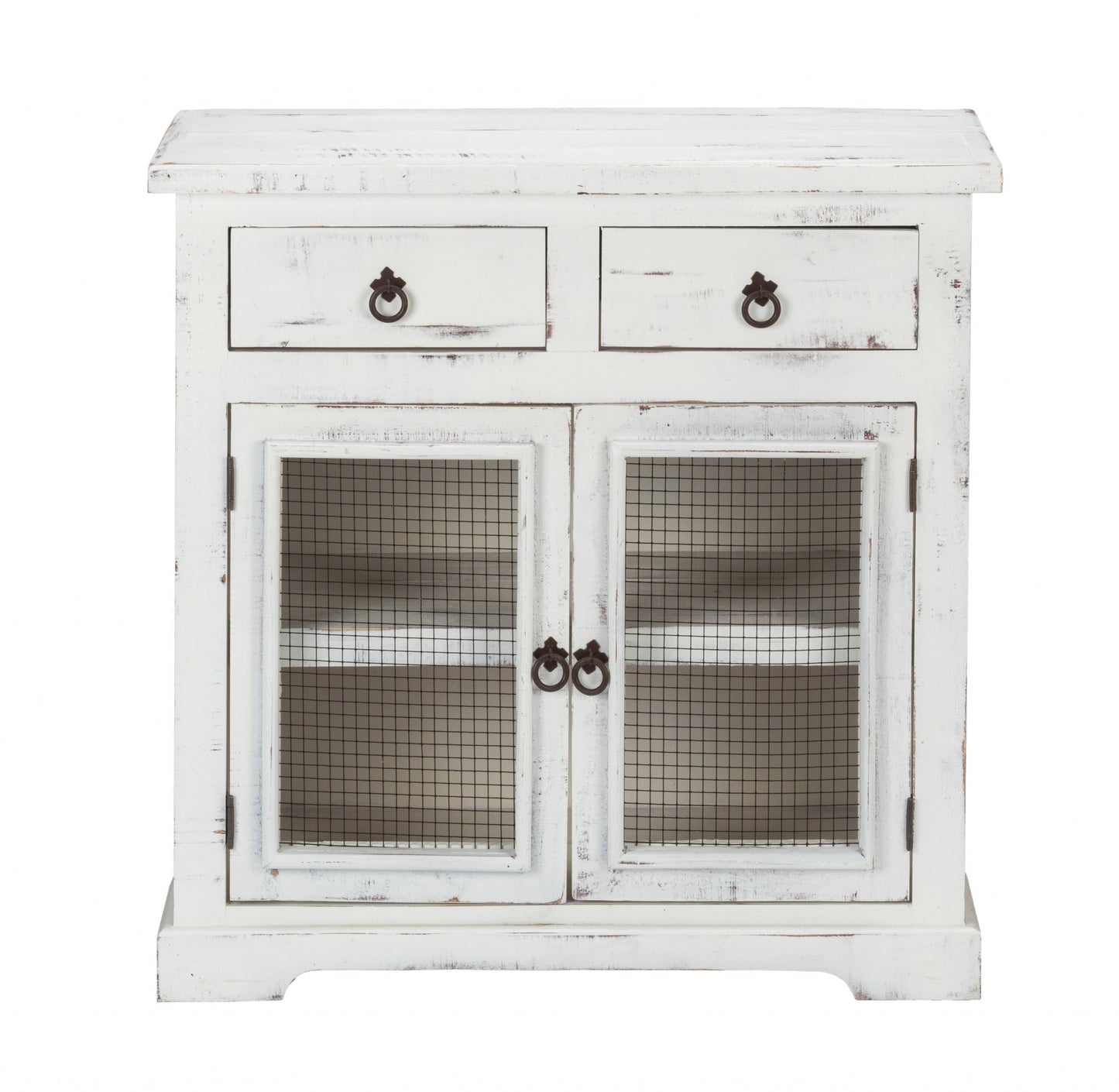 Rustic White Wood And Wire Two Door And Drawer Accent Cabinet By Homeroots | Cabinets | Modishstore - 4