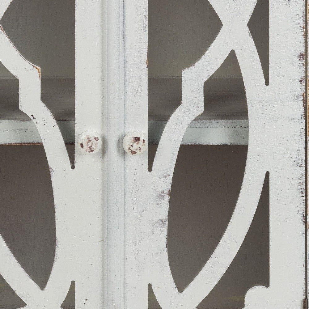 Rustic White Wood And Glass Scrollwork Accent Cabinet By Homeroots | Cabinets | Modishstore - 6