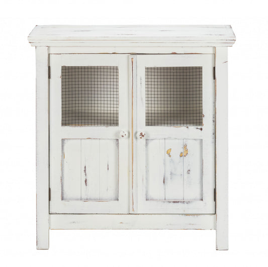 Rustic White Wood And Wire Two Door Accent Cabinet By Homeroots | Cabinets | Modishstore