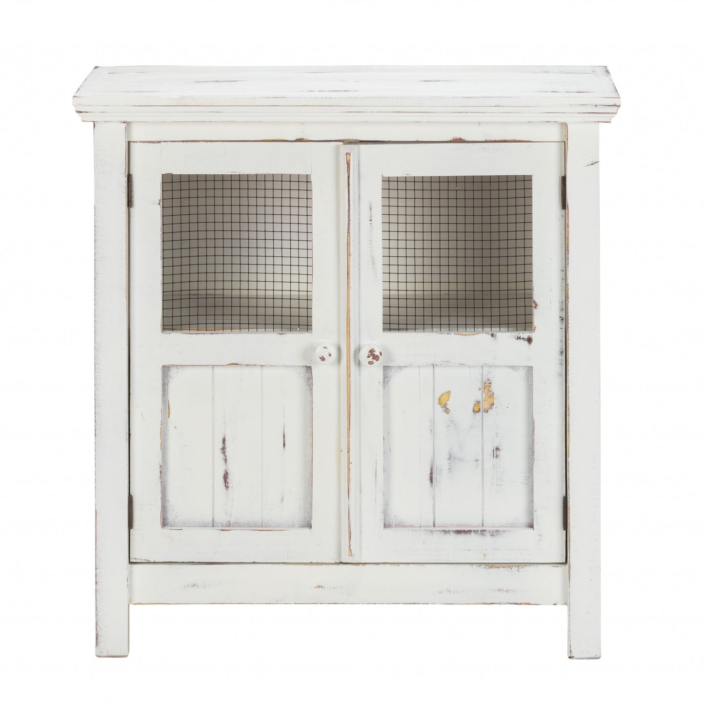 Rustic White Wood And Wire Two Door Accent Cabinet By Homeroots | Cabinets | Modishstore