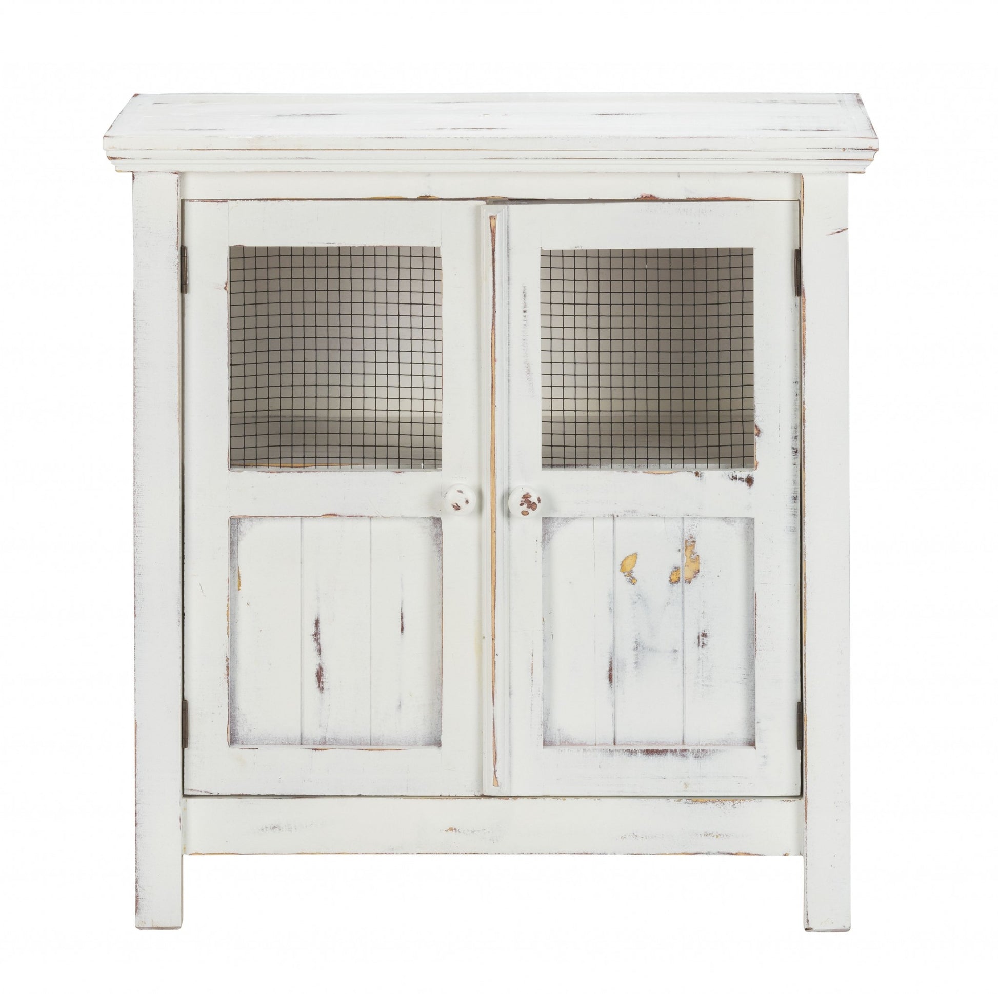 Rustic White Wood And Wire Two Door Accent Cabinet By Homeroots | Cabinets | Modishstore