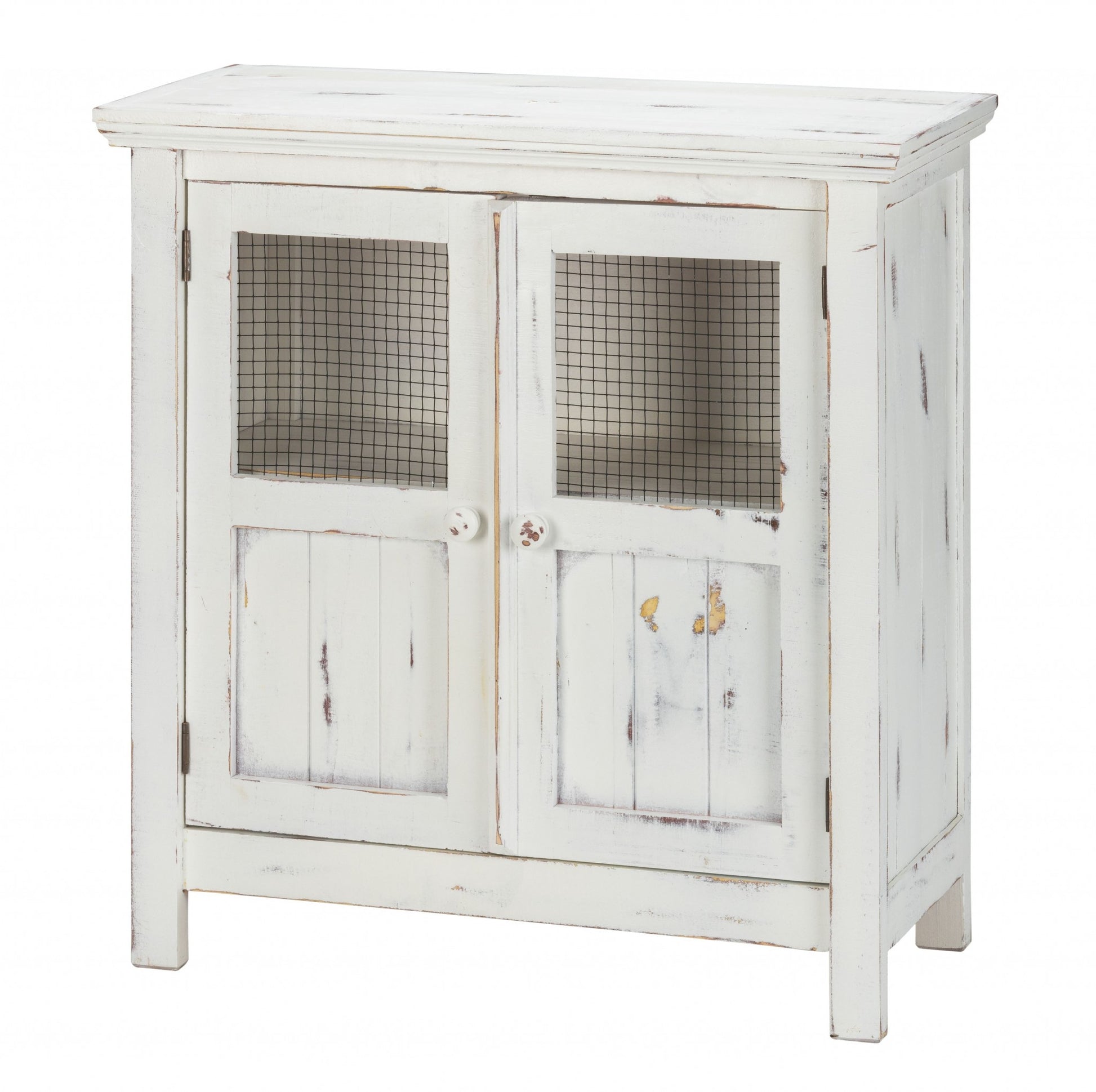 Rustic White Wood And Wire Two Door Accent Cabinet By Homeroots | Cabinets | Modishstore - 2