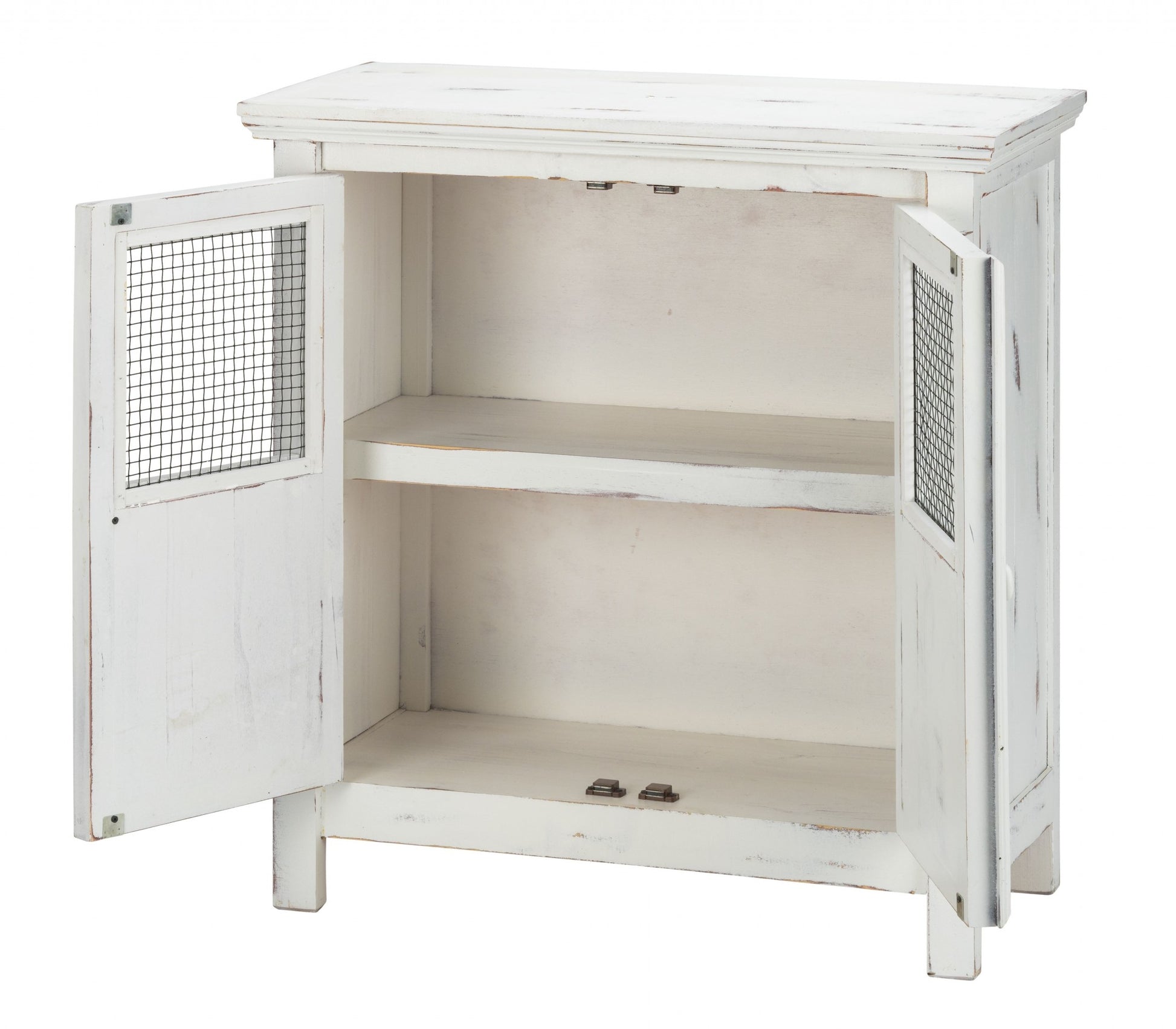 Rustic White Wood And Wire Two Door Accent Cabinet By Homeroots | Cabinets | Modishstore - 3