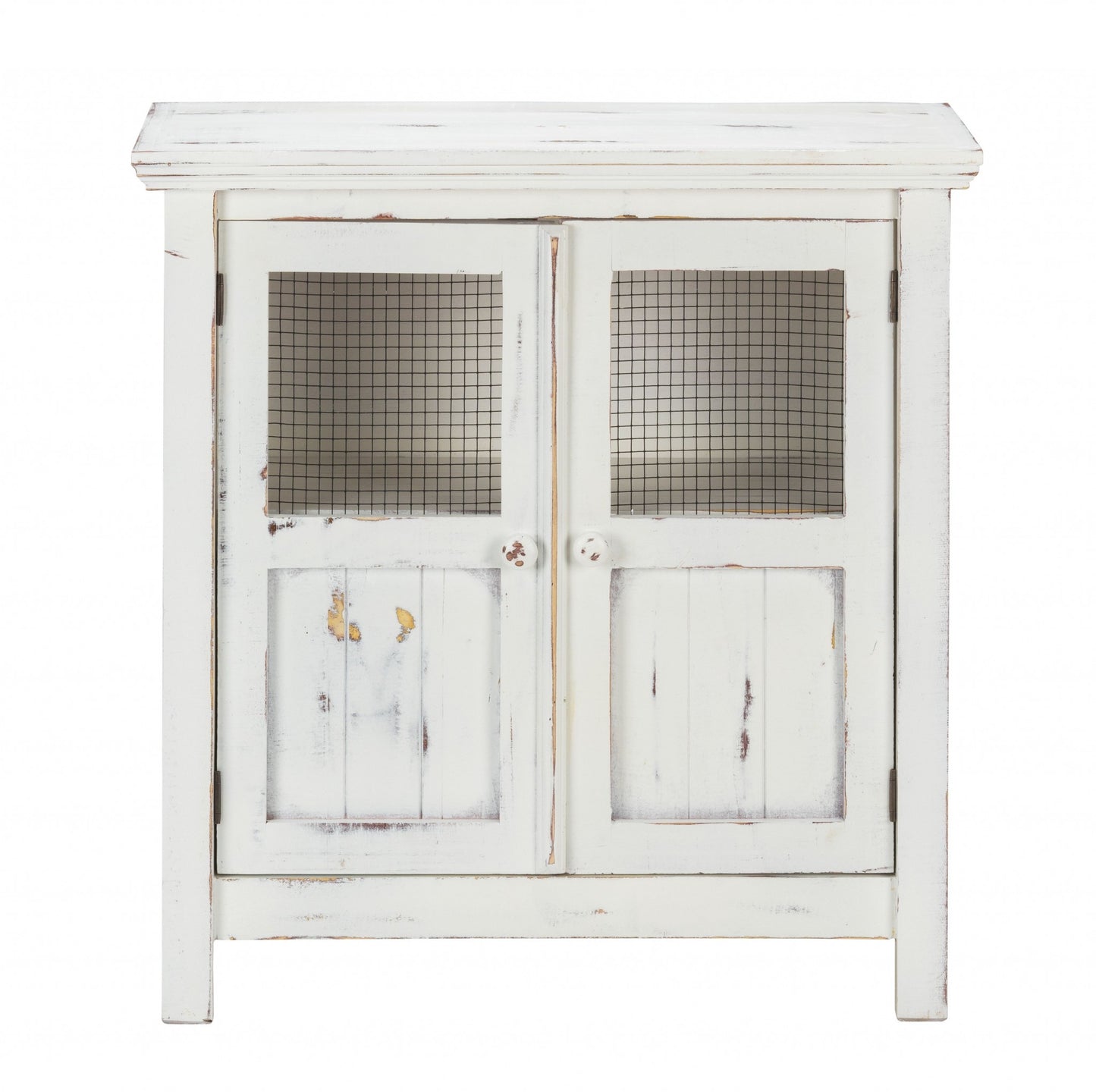 Rustic White Wood And Wire Two Door Accent Cabinet By Homeroots | Cabinets | Modishstore - 4