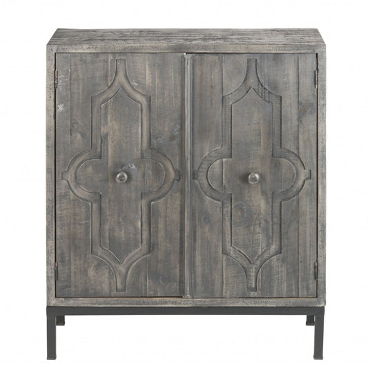Rustic Gray Wash Scroll Wood Two Door Accent Cabinet By Homeroots | Cabinets | Modishstore