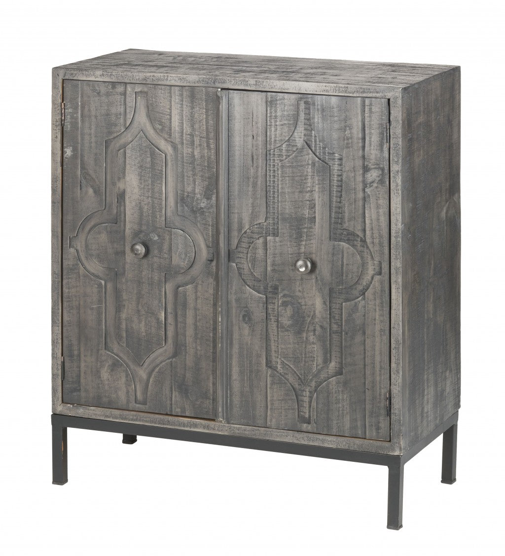 Rustic Gray Wash Scroll Wood Two Door Accent Cabinet By Homeroots | Cabinets | Modishstore - 2