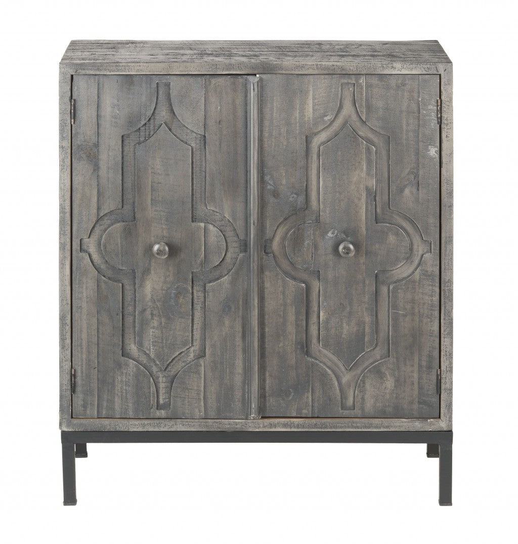 Rustic Gray Wash Scroll Wood Two Door Accent Cabinet By Homeroots | Cabinets | Modishstore - 4