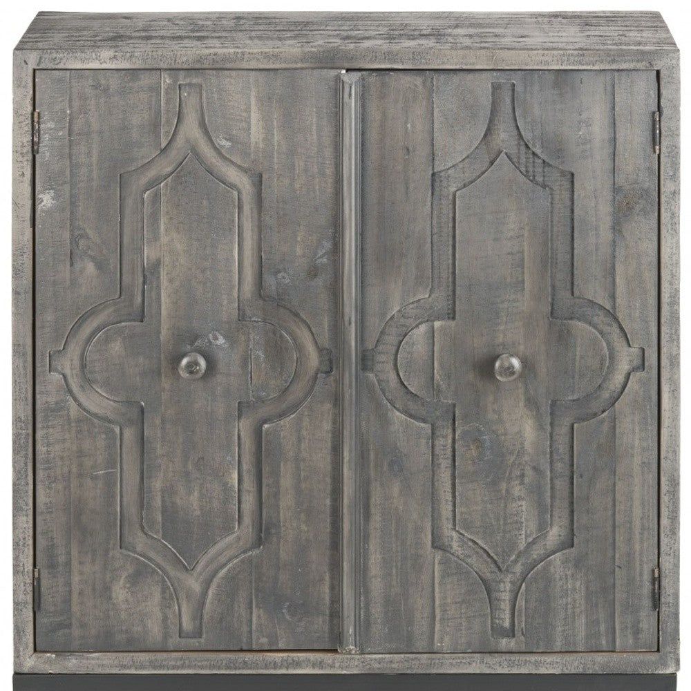 Rustic Gray Wash Scroll Wood Two Door Accent Cabinet By Homeroots | Cabinets | Modishstore - 5